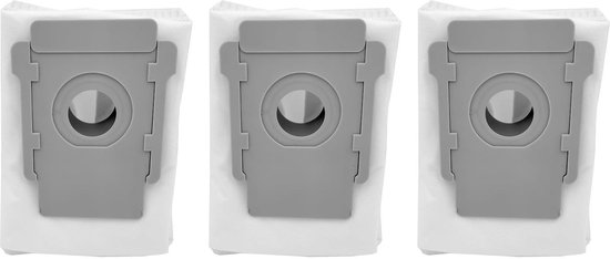 Drie witte stofzakken met grijze sluiting voor iRobot Roomba i3.