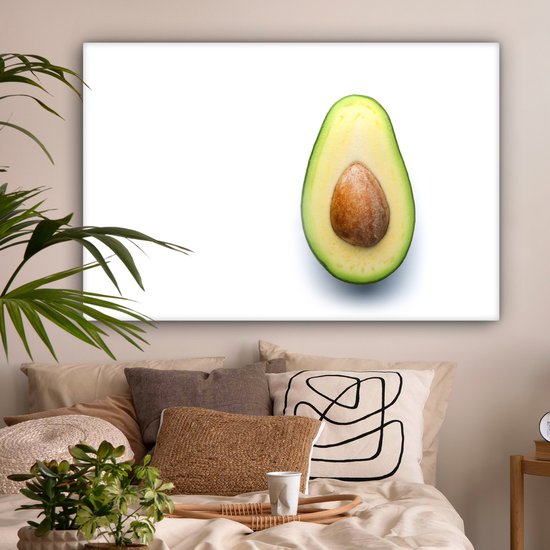 Canvas schilderij 150x100 cm - Wanddecoratie Gesneden avocado met pit - Muurdecoratie woonkamer - Slaapkamer decoratie - Kamer accessoires - Schilderijen op canvas