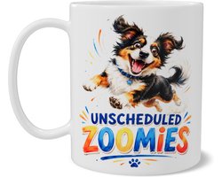 Grappige Honden Mok met Unscheduled Zoomies Quote - Energetische Aquarel Koffiemok - Cadeau voor Hondenbaasje - Thuiswerk Beker met Dubbelzijdige Print