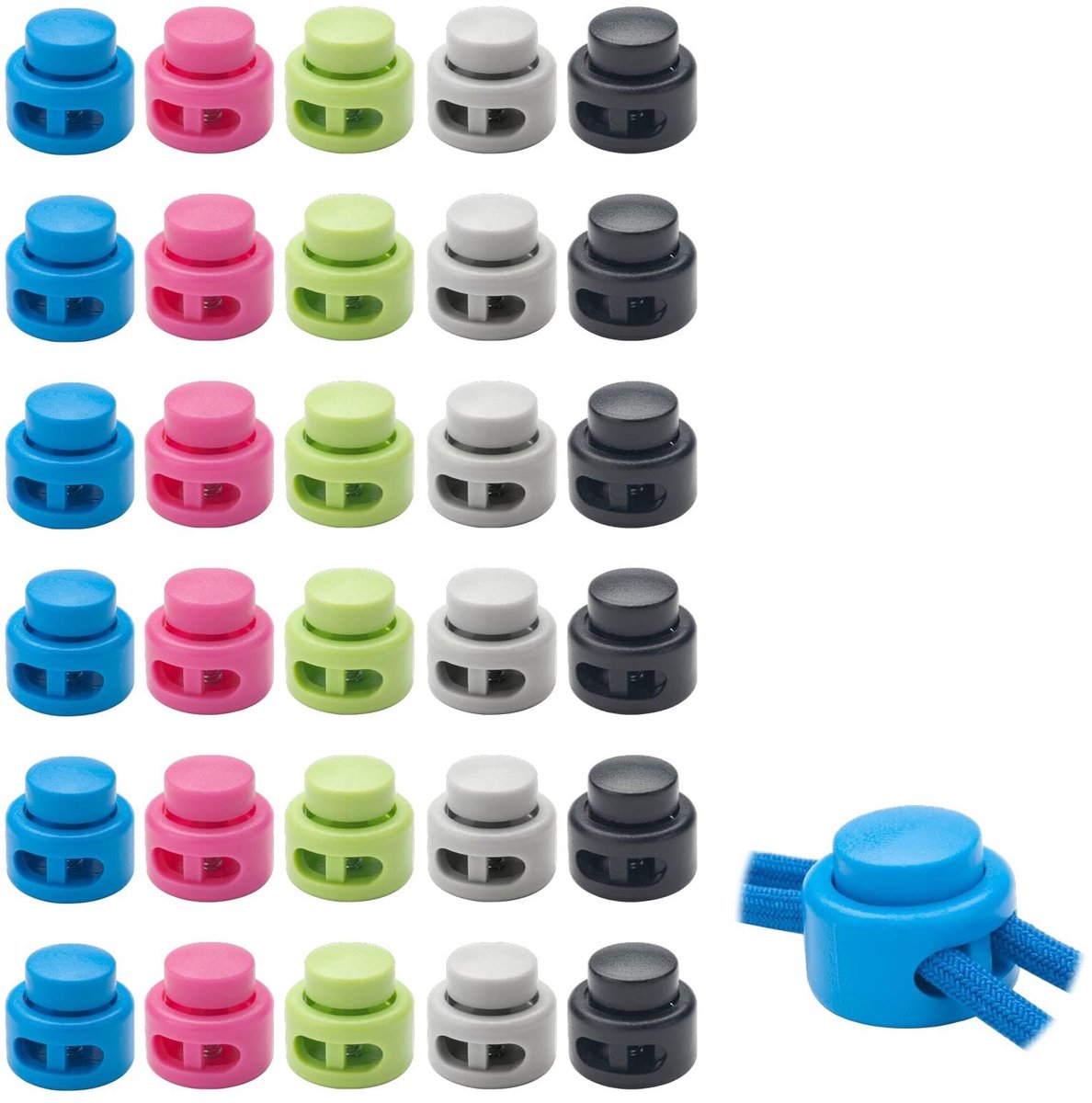 Dailygoods - Dailygoody - Koordstoppers - Dubbel gat - Kunststof - Meerkleurig - Trekkoorden - Geschikt voor rugzakken, tassen en veters