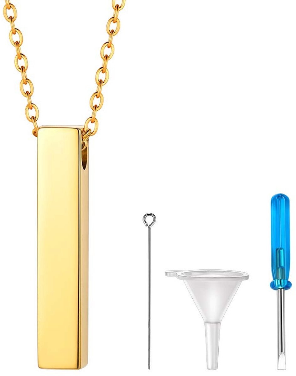 Dailygoods - Asketting voor dames - Kubusvormige Ashanger - Herdenkingsaccessoire - Crematie Ketting - 50 cm - Verguld - Luxe Sieraad