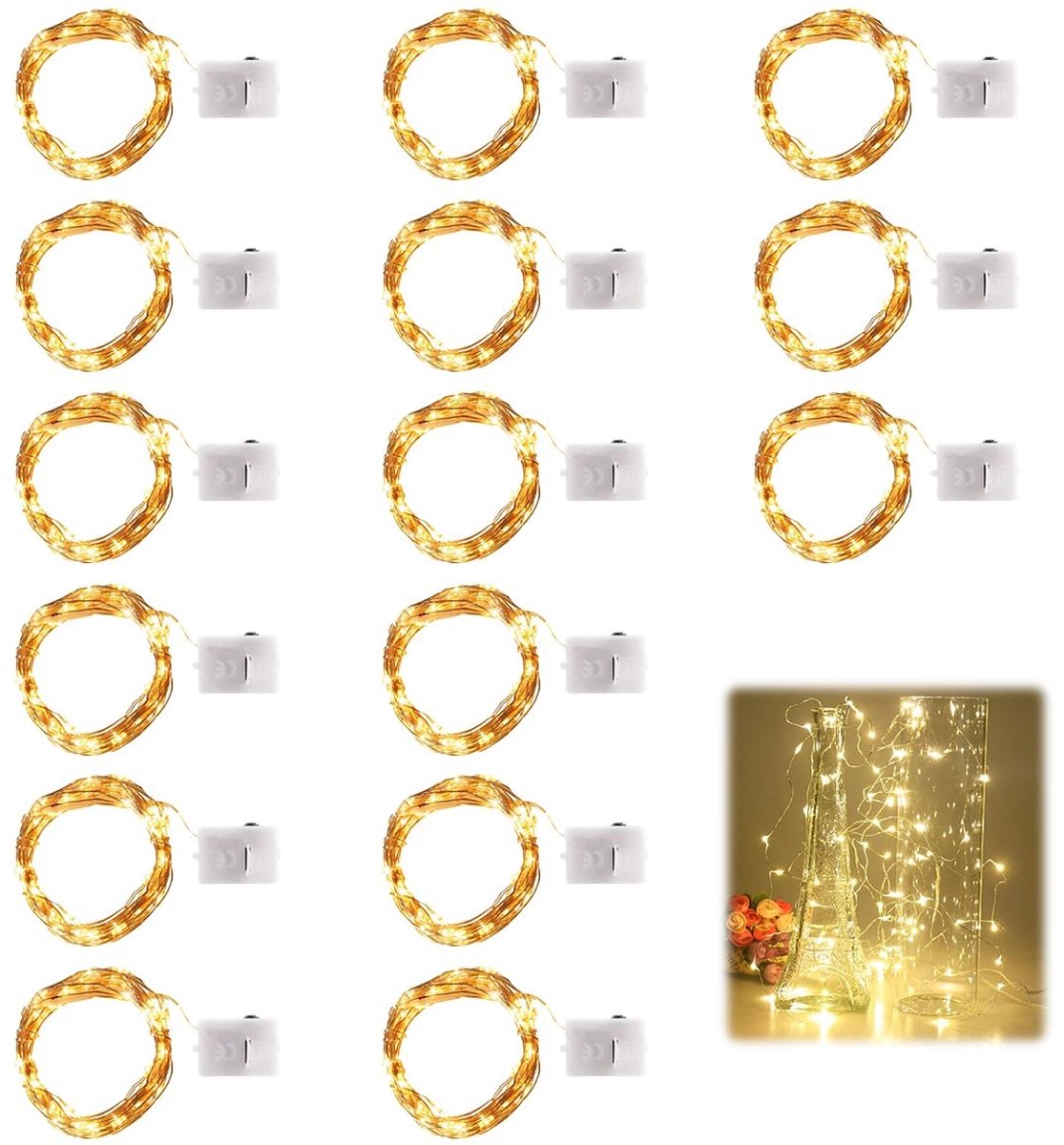 Dailygoods - Cosensi - 15 Stuks Mini-Lichtketting met Batterijen voor Feestdecoratie