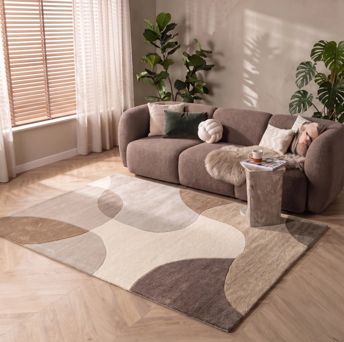 Art Weavers Wollen vloerkleed - Lunari Beige / Taupe - Laagpolig Wol Tapijt - 240x340 cm
