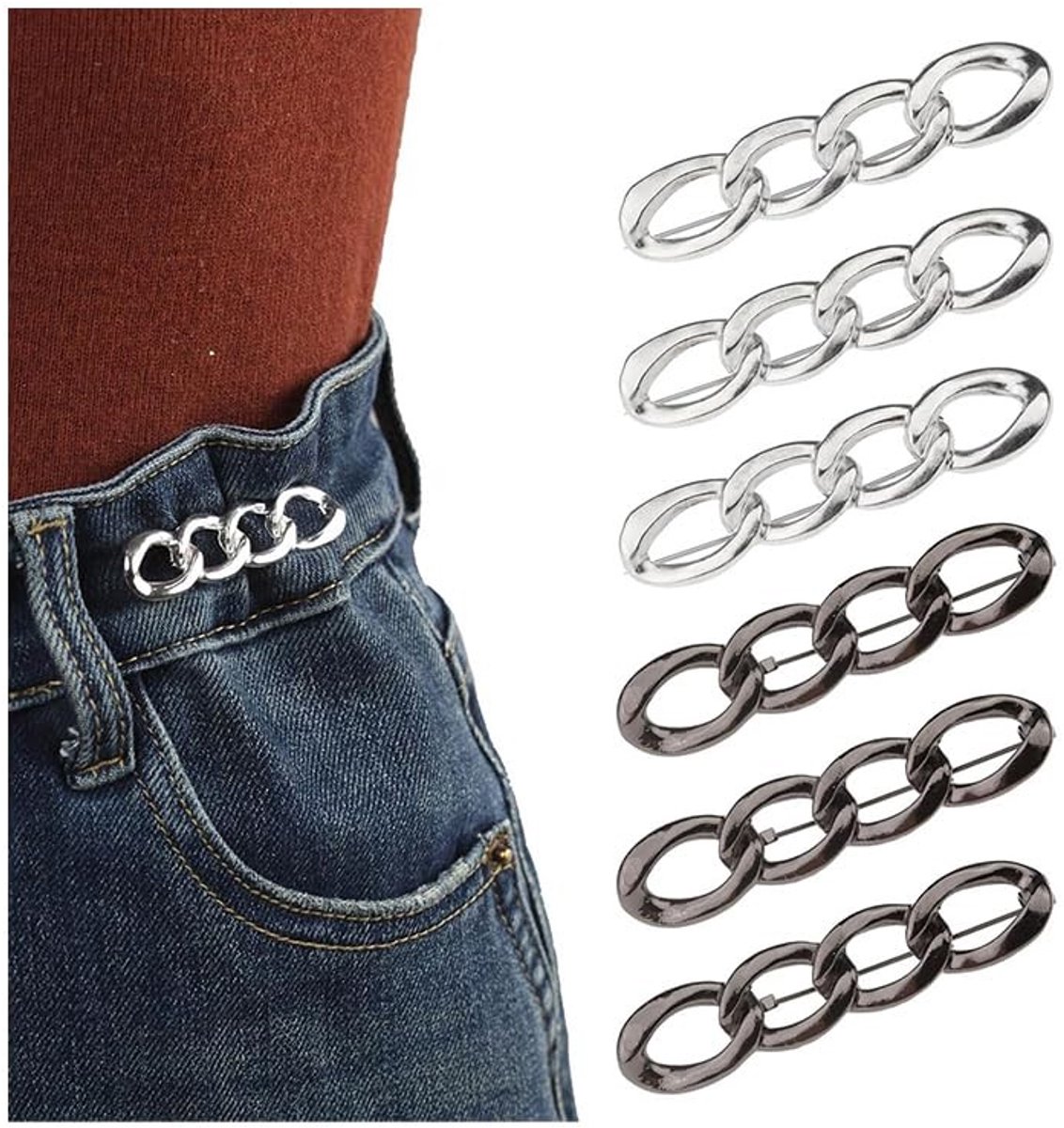 Dailygoods - 6 Stuks Verstelbare Tailleclips voor Broeken