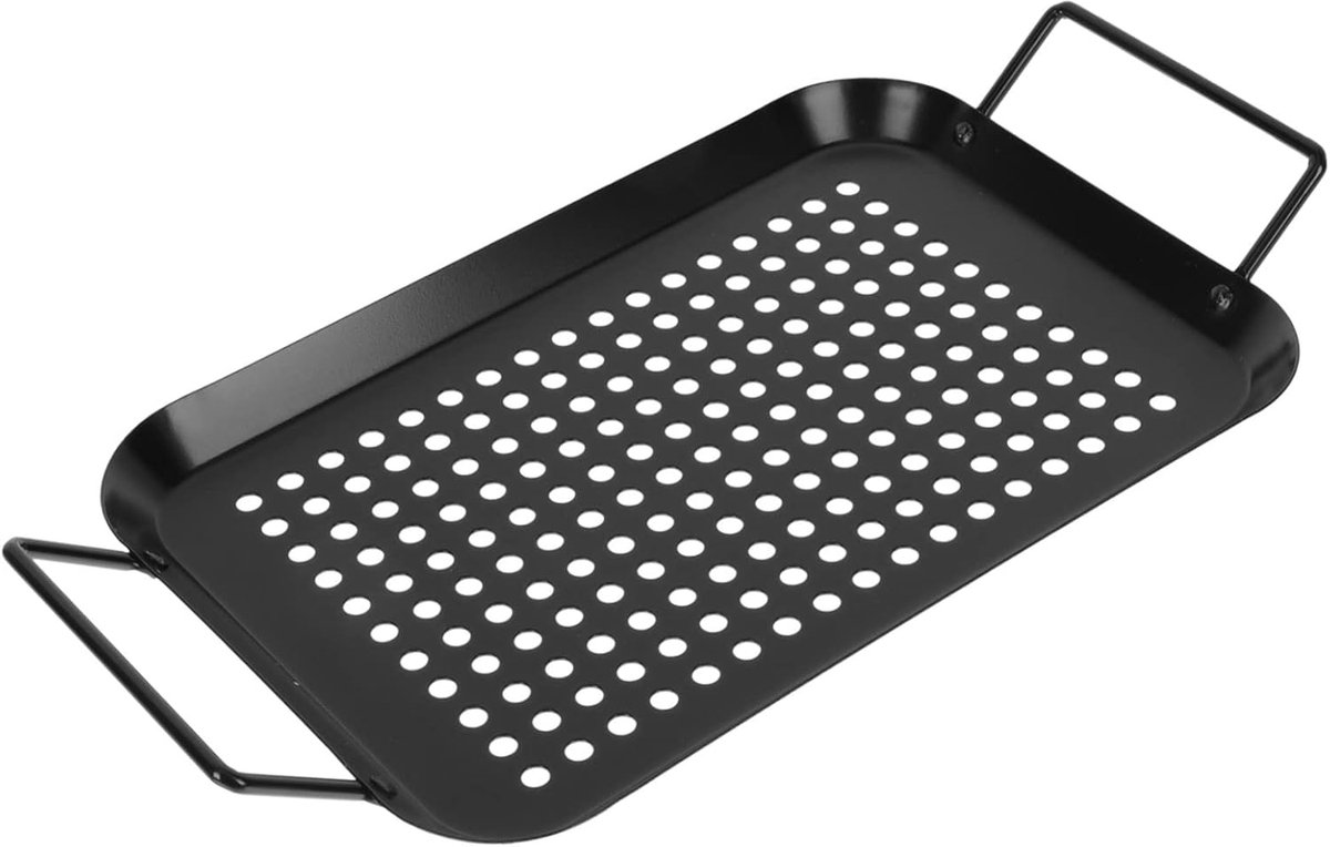 VHV - Grillplaat - BBQ grillplaat - Bakplaat barbecue - Anti-aanbak - Roestvrij staal - RVS - Voor vlees en groenten - Voor barbecue en oven - Rechthoek - Zwart