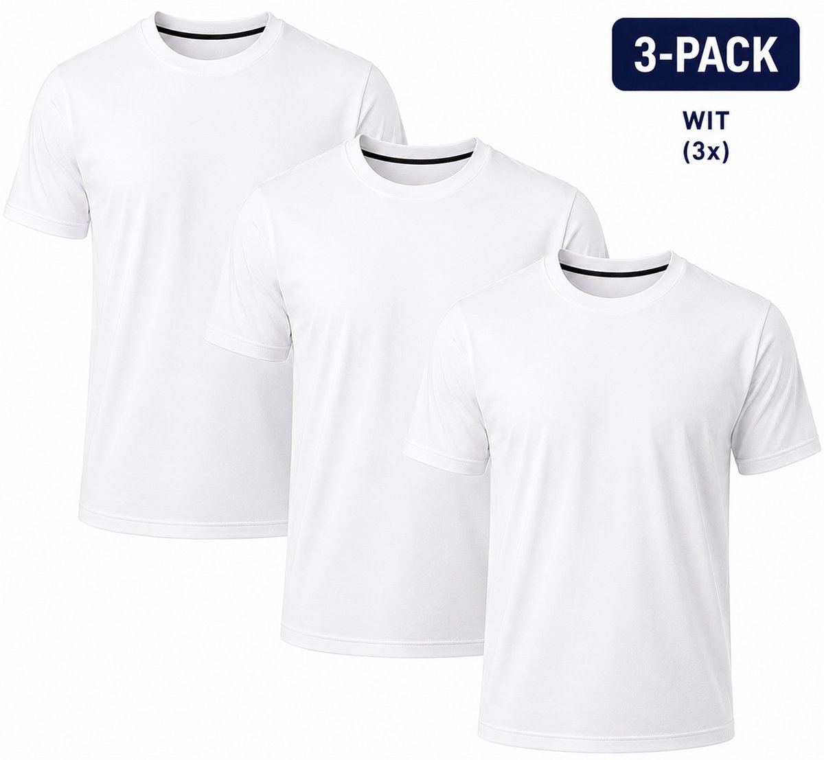 3-Pack - T-Shirts Heren - 100% Katoen - 3x Wit - Comfort Fit - XL