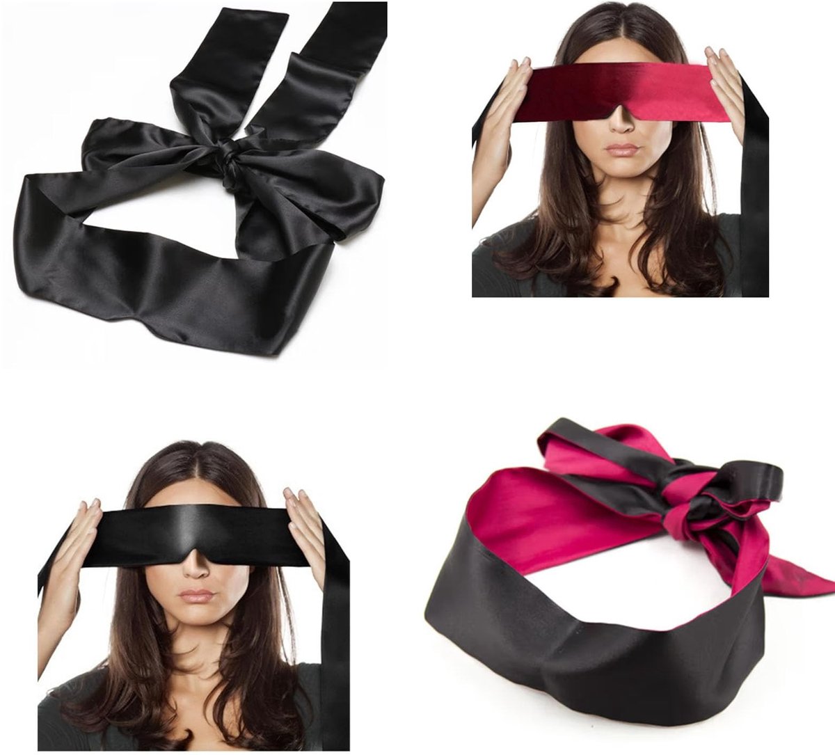Dailygoods - Dailygoody - Blinddoek - Oogmasker - 2 stuks - Satijnen stof - Slaapspelletjes - Valentijn cadeau - Zwart roze rood