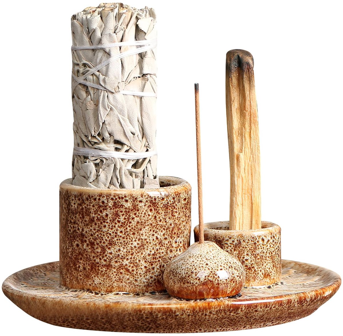 Dailygoods - Dailygoody - Palo Santo Wierookschaal - 4-in-1 Wierookhouder - Keramiek - Meditatie Accessoire - Yoga Dienblad - Multifunctionele Rookschaal