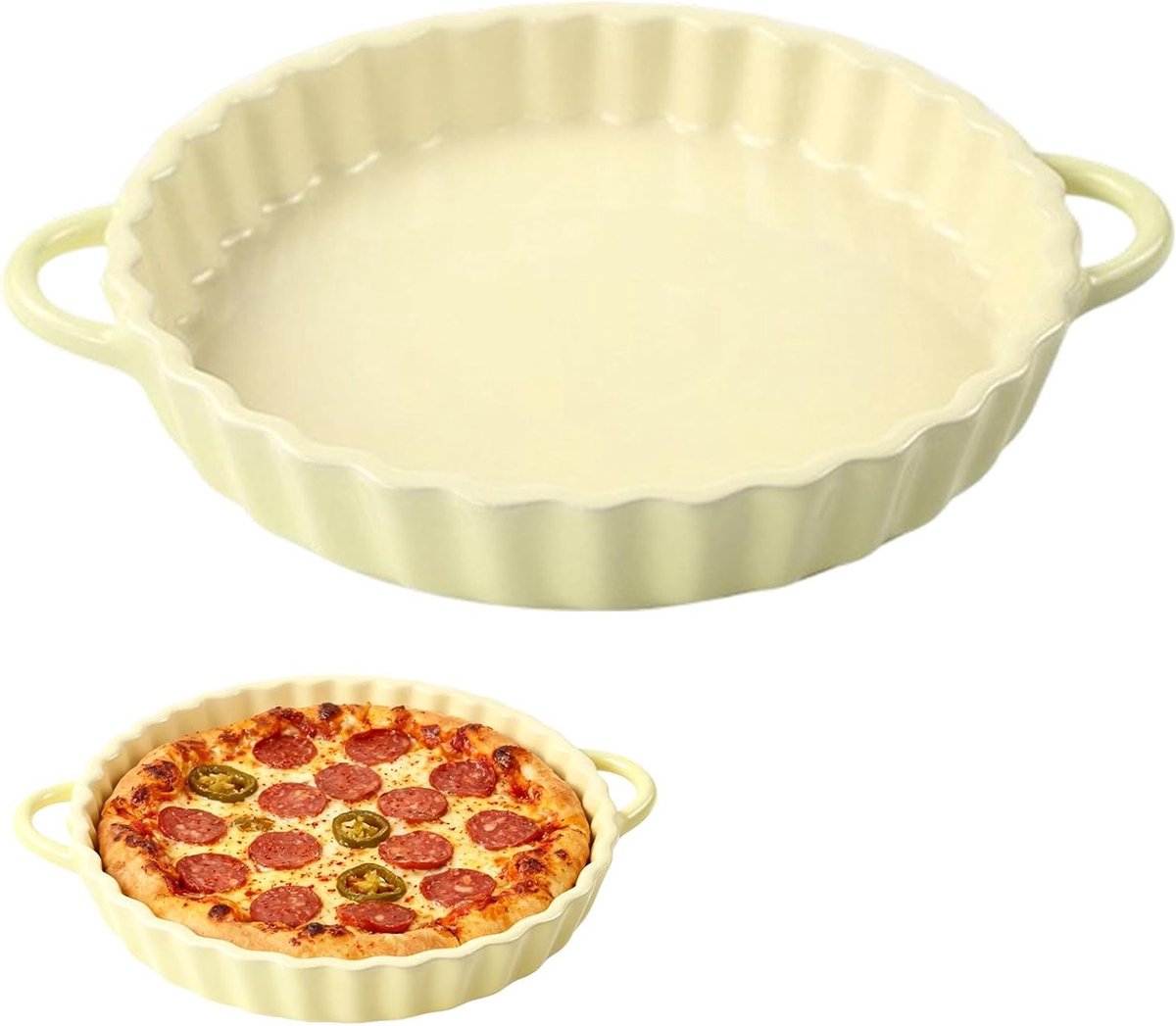 Diepe keramische taartpan van 21 x 4,2 cm - ronde bakvorm met handvatten, ideaal voor quiches, taarten en ovengerechten, anti-aanbaklaag, geschikt voor magnetron en vaatwasser