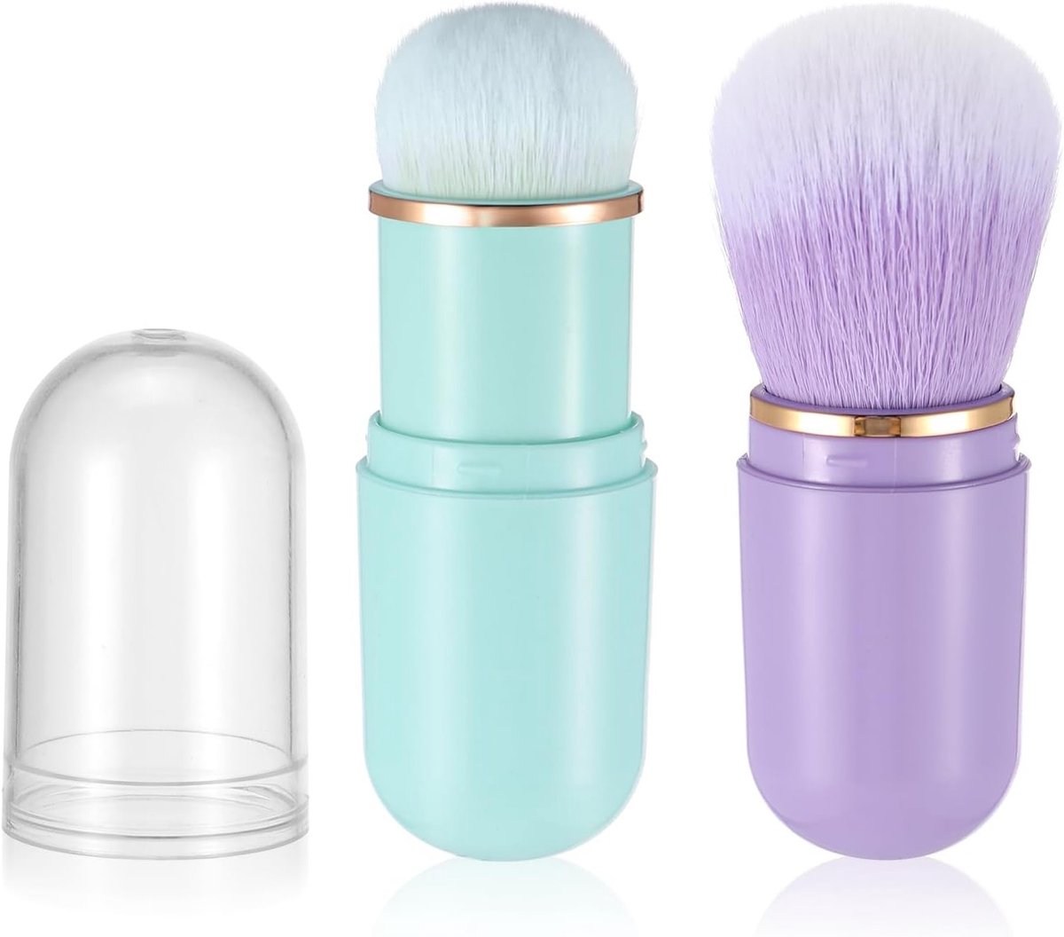 Verstelbare Kabuki Make-upkwasten, 2-delige Set Reiskwasten voor Blush, Poeder en Foundation, Ideaal voor Vloeibare en Geperste Poeders (Groen + Paars)