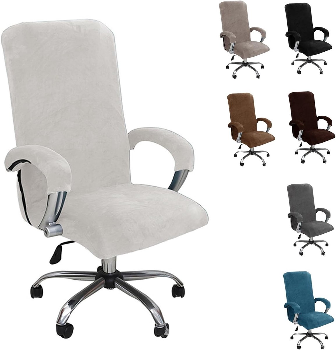 Verstelbare Stoelhoes van Elastisch Velvet voor Kantoor- en Gamingstoelen - Wasbare en Verwijderbare Bescherming (Ivory White, XL)