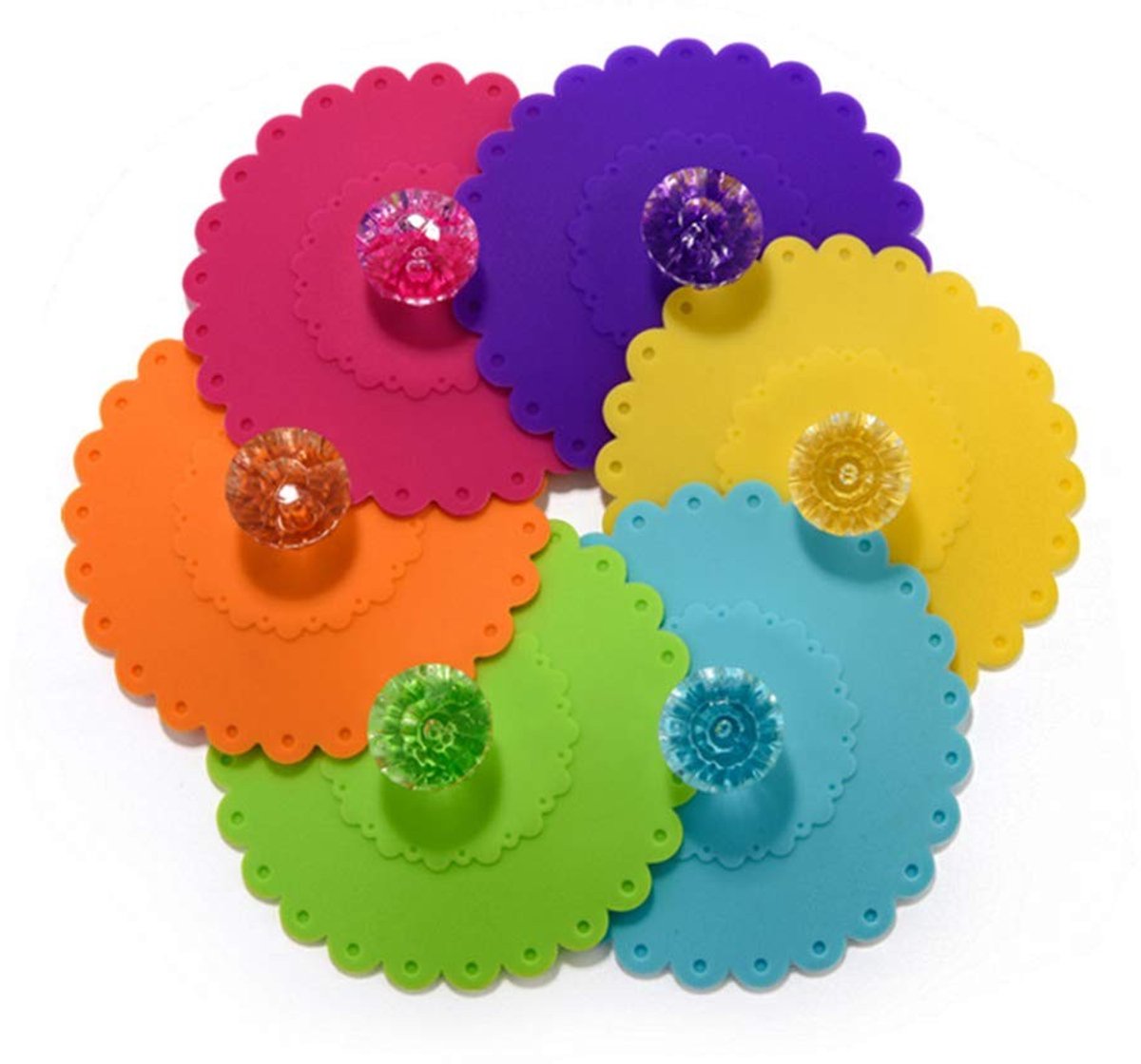 Dailygoody - Siliconen Cup Deksels - Herbruikbare Drink Deksels - Creatieve Diamant Vorm - 6 Stuks - Luchtdicht en Hittebestendig - Geschikt voor Koff...
