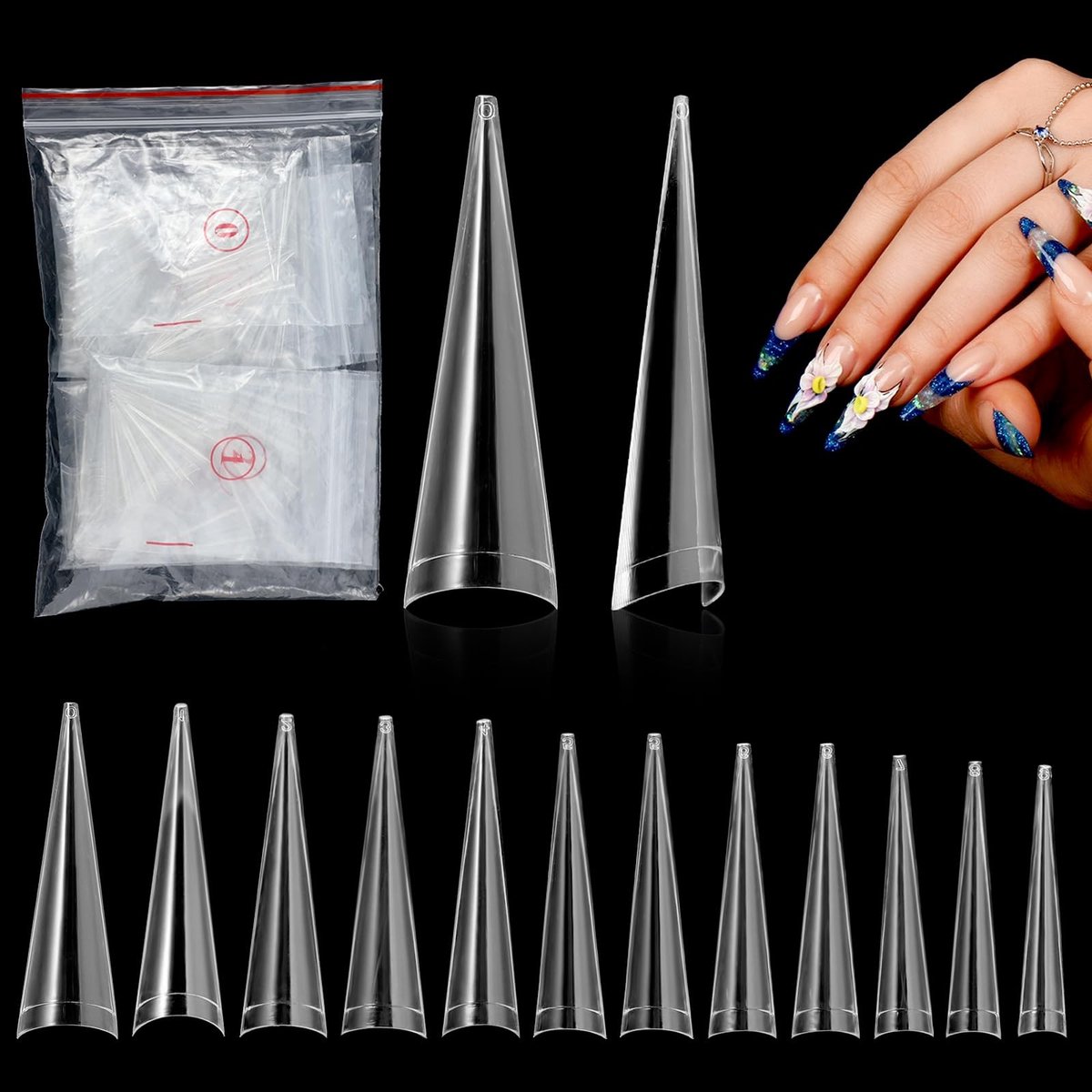 Dailygoody - Stiletto Nageltips - Kunstnagels voor Professioneel Gebruik - Lange Heldere Acryl Kunstnagels - 504 Stuks - Geschikt voor Nagelstyli