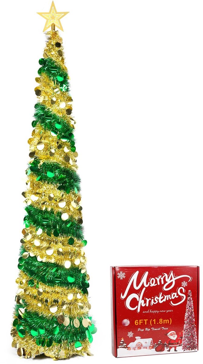 Dailygoody - Kunstmatige kerstboom - Opvouwbare pop-up kerstboom - 1,8m - Goudgroen - Kerstdecoratie - Feestbenodigdheden