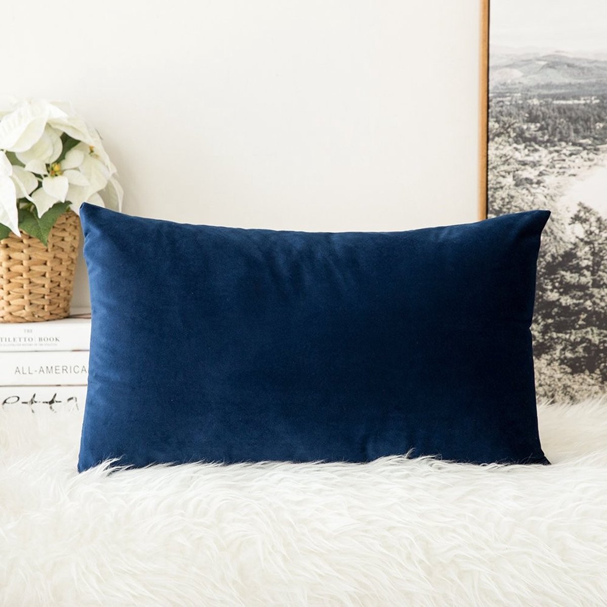 Dailygoody - Fluweelzachte Kussensloop - Decoratief - Luxe kwaliteit - Marineblauw - Comfortabel en stijlvol - Voor woonkamer en slaapkamer