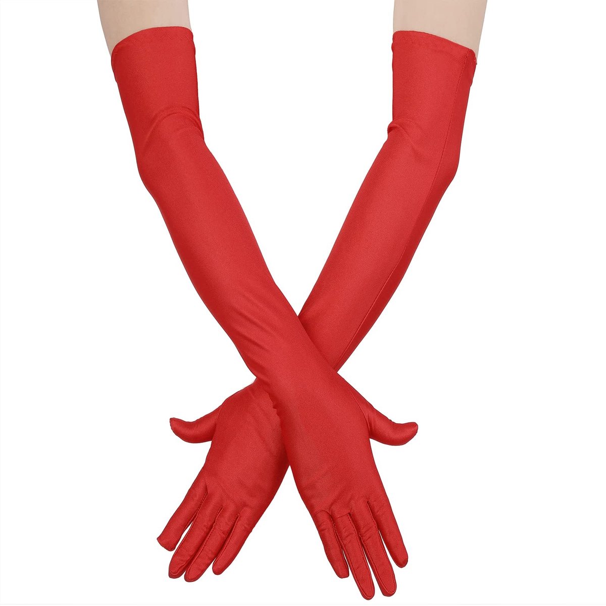 Dailygoods - Dailygoody - Lange satijnen vingerhandschoenen - Elegante bruidshandschoenen - Rood - Perfect voor opera en feesten - Elastisch en stijlvol - Geschikt
