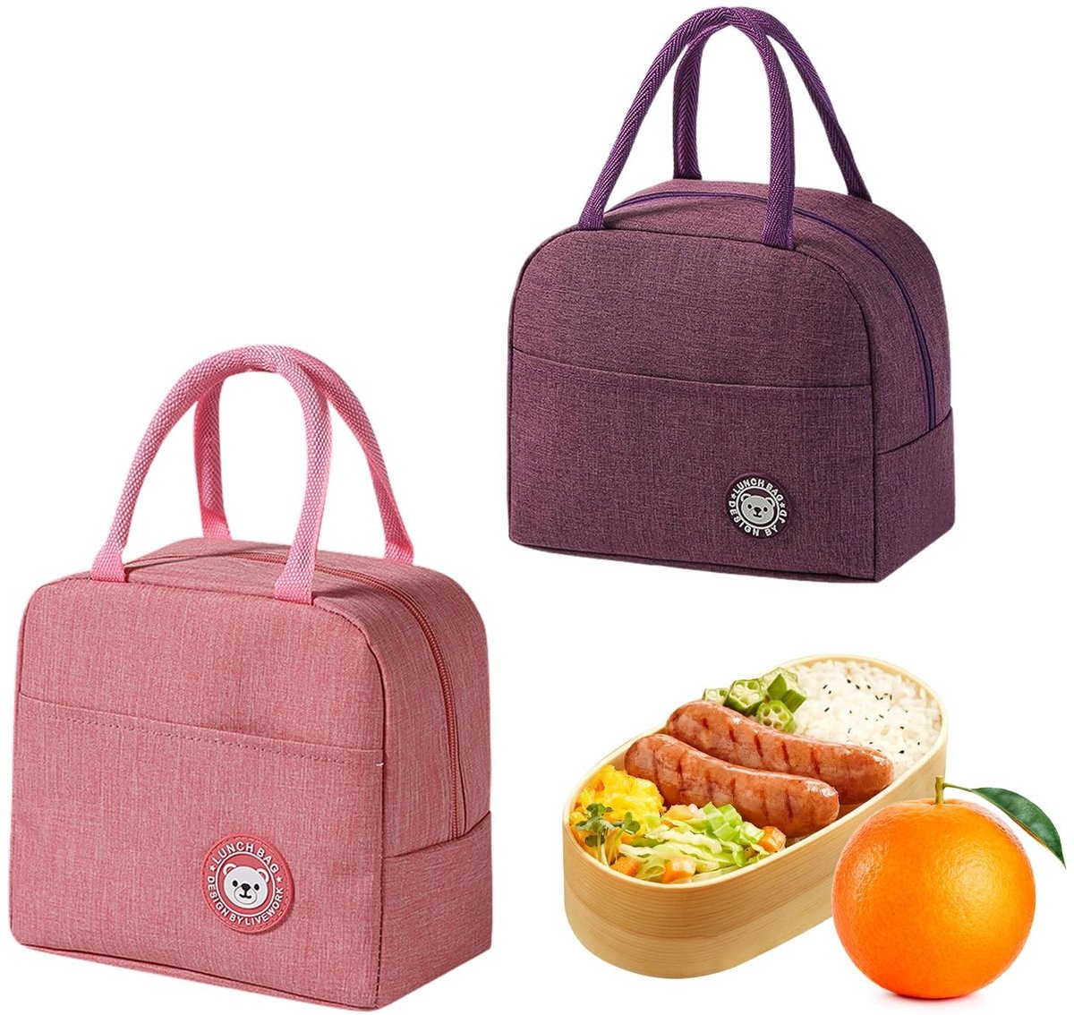Dailygoods - Set van 2 Opvouwbare Mini Koeltassen in Roze en Paars