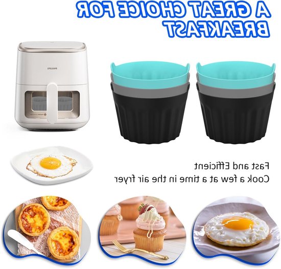 Set van 6 Herbruikbare Siliconen Mallen voor Eieren en Cupcakes, Flexibel en Antiaanbak, Ideaal voor Airfryer Accessoires — afbeelding 3