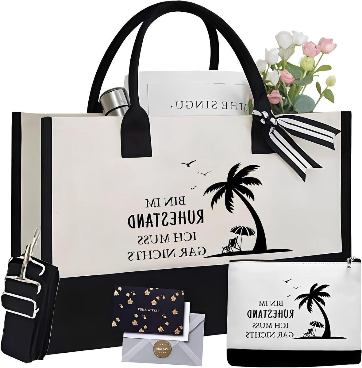 Elegante vintage handtas en cosmetica tas met kaart en envelop voor gepensioneerde vrouw, perfect afscheidscadeau