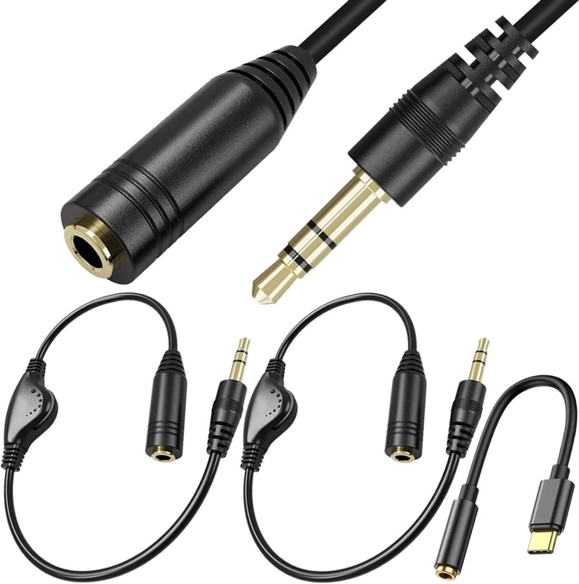 SPHProducts - Hoofdtelefoonverlengkabel met Volumeregeling - 3,5 mm - 2 stuks - Type-C naar 3,5 mm - Ideaal voor Audio Apparatuur - Perfect voor Thuis