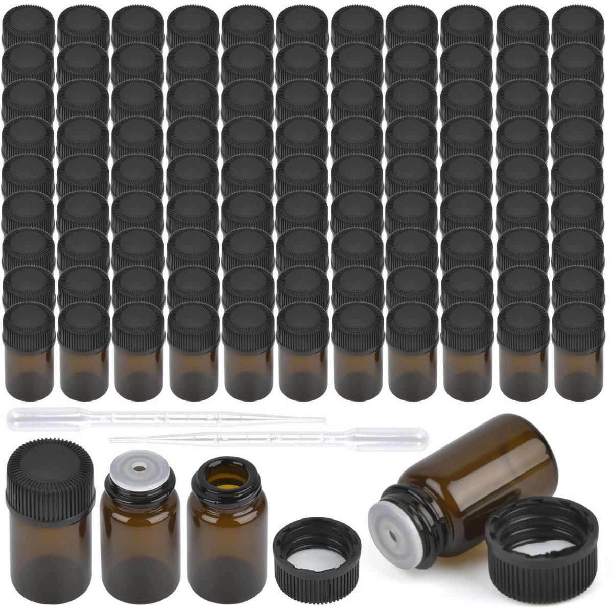 Dailygoods - Dailygoody - Lege Bruine Glazen Flessen - 3 ml Mini Flesjes - Hoogwaardige Kwaliteit - Bruin - Essentiële Olie Flessen - Voor Aromatherapie - Geschikt...