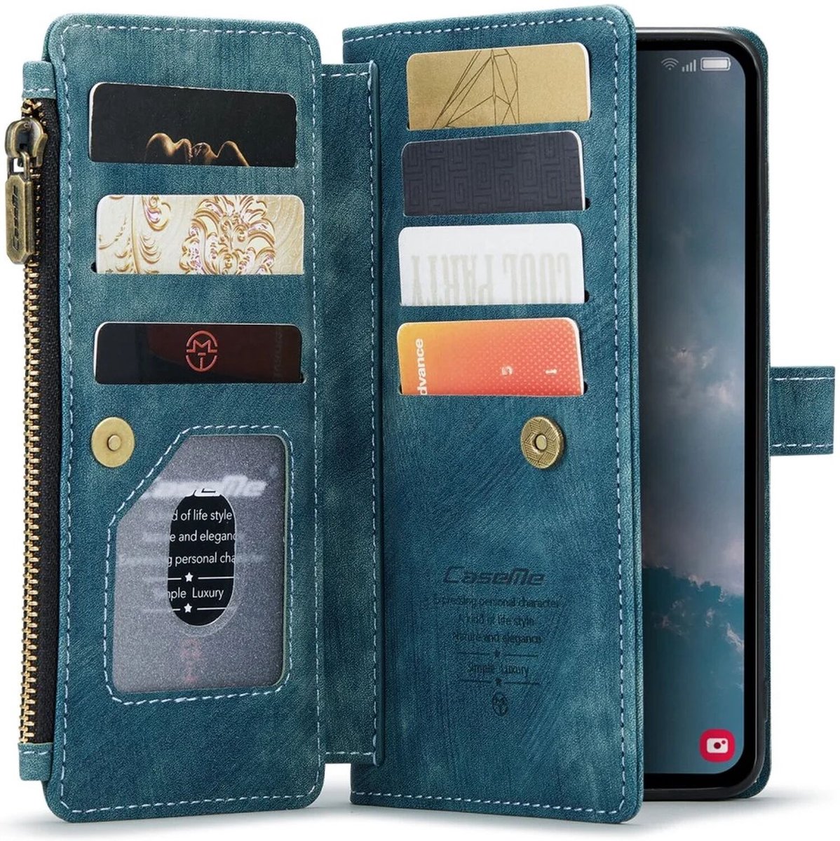 CaseMe C30 Hoesje Geschikt voor Samsung Galaxy A54 | Wallet Zipper Book Case met Pasjeshouder | Beschermhoes met Portemonnee | Blauw