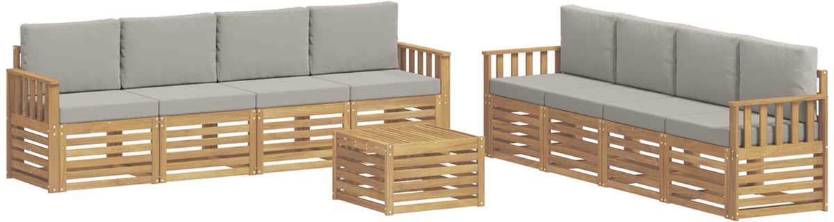 vidaXL Buiten - bank - set - 9 - st - 8-zits - Wit - en - Lichtgrijs - Polyester Wit en Lichtgrijs