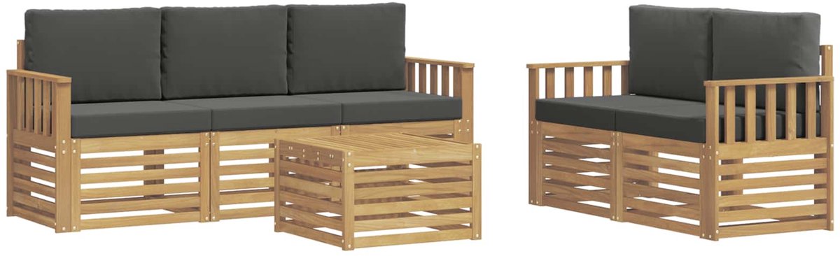 vidaXL Buiten - bank - set - 6 - st - 5-zits - Wit - en - antracietkleurig - Polyester Wit en antracietkleurig