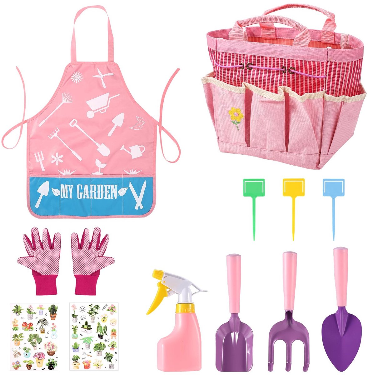 Dailygoody - OmGoods - Dailygoody - Tuingereedschapset - Kindertuinset - 12 Delige Set - Roze - Kindertuingereedschap - Perfect voor de tuinierende kinderen - Strandgereedsc