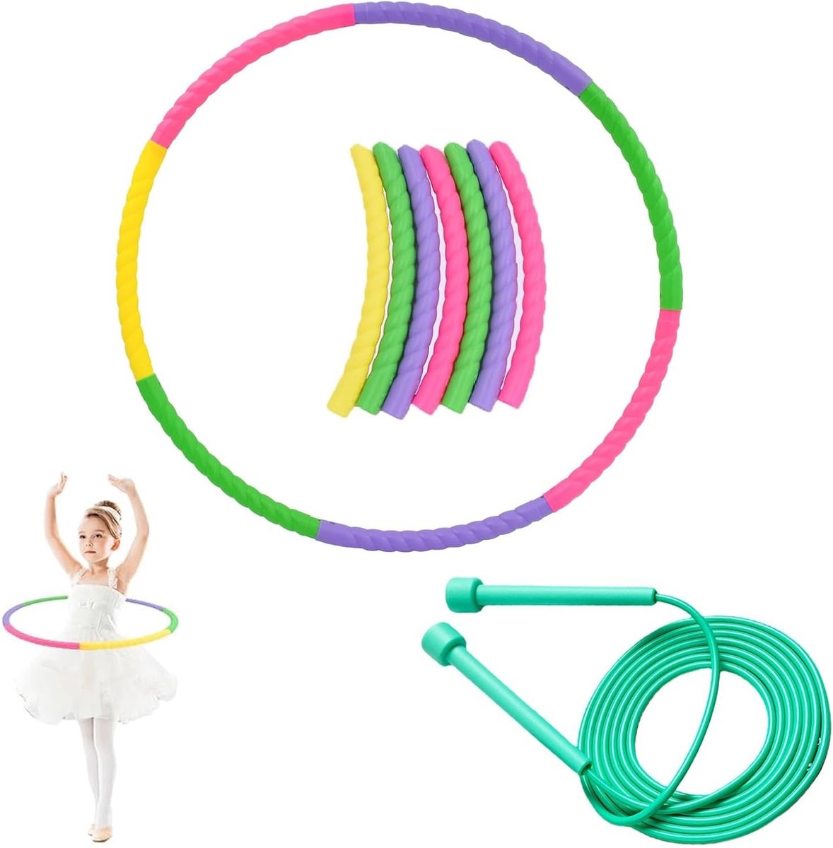 Verstelbare Hula Hoop met Springtouw, 2-in-1 Fitness Set voor Kinderen en Volwassenen, Ideaal voor Gewichtsverlies, Thuis Workouts en Buiten Spellen