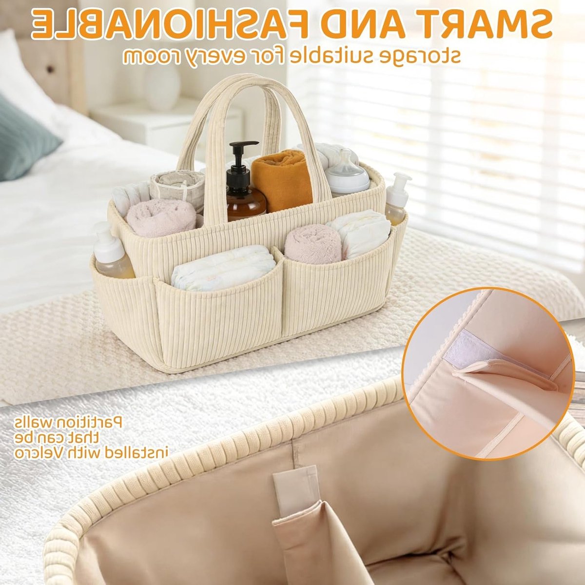 Stijlvolle luiermand met verwisselbare vakken, praktische organizer voor luiertafel en luiertas, perfect babycadeau voor kinderkamer