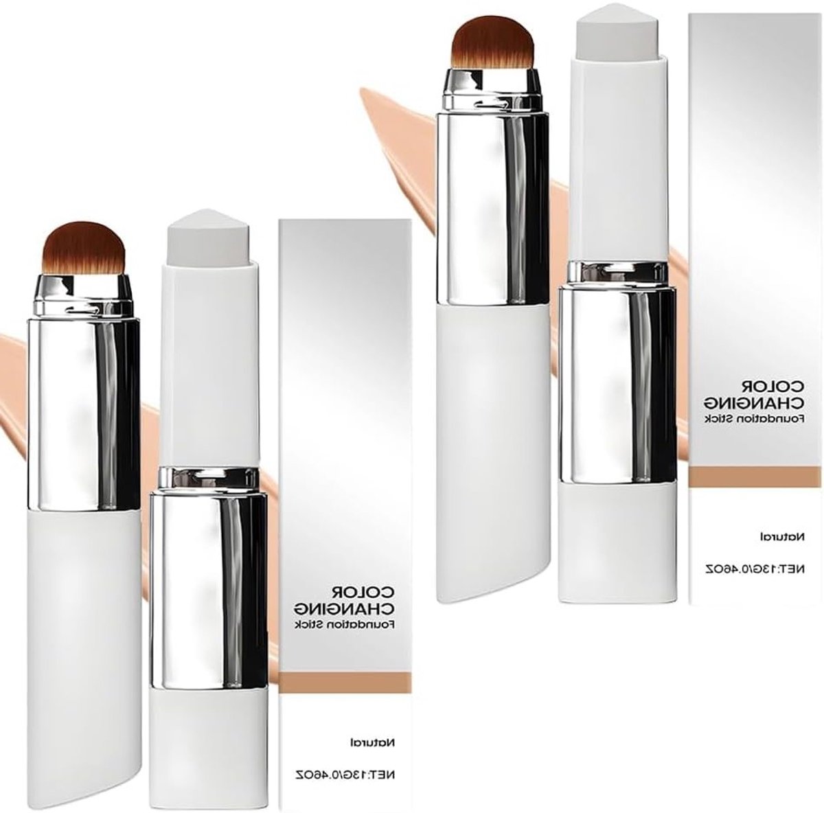 Dubbelzijdige foundationkwasten met spons en kleurveranderende foundationstick voor een perfecte teint - 2 stuks