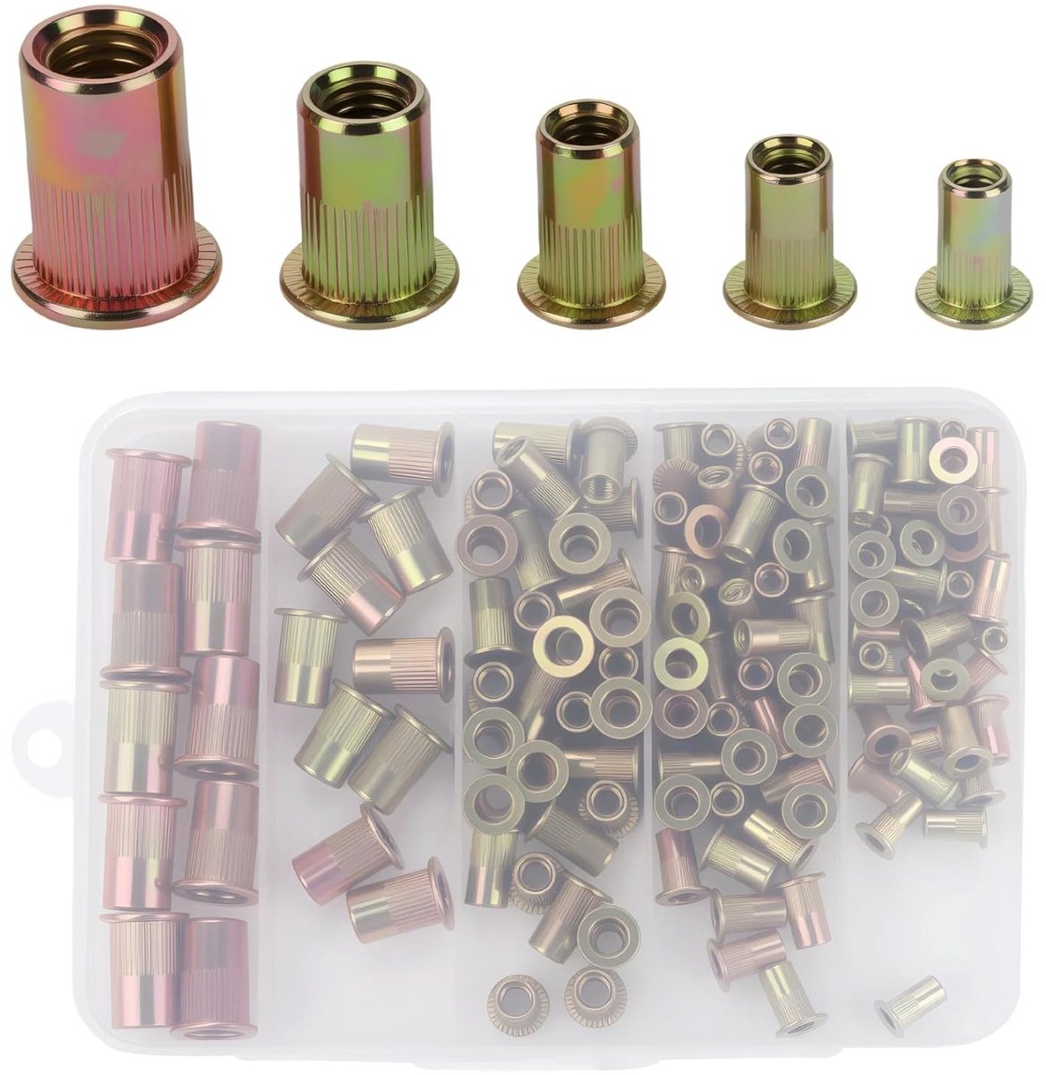 Set van 130 Gegalvaniseerde Rivet Nuts M3, M4, M5, M6, M8 - Draadbussen voor Metaalplaten en Buizen, Ideaal voor Constructie en Reparatie