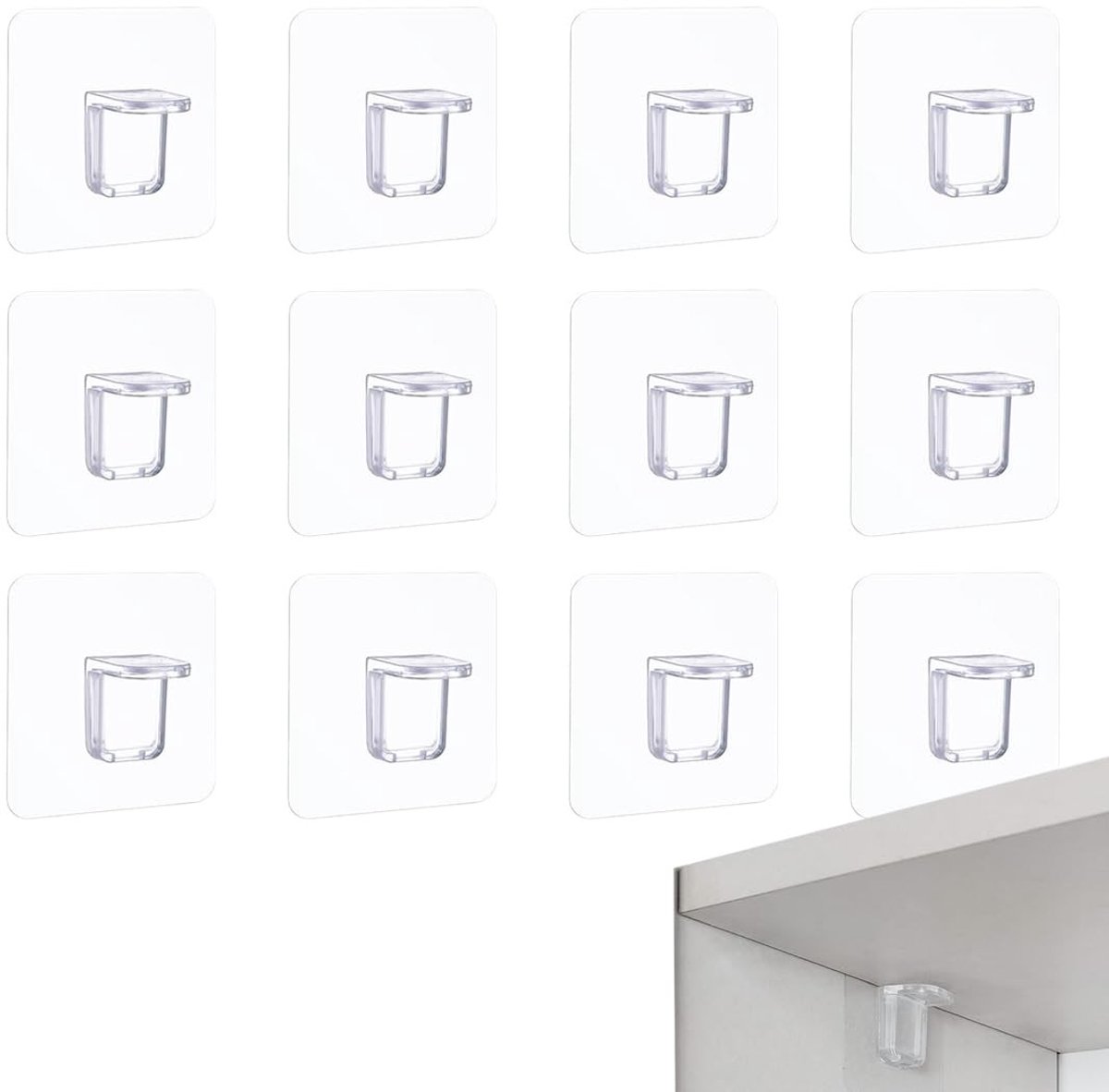 Dailygoods - Dailygoody - Plankhouders Zelfklevend - Organiseer je Huis - Transparant - Voor Kasten en Garderobes - Ideaal voor Rekken - 12 Stuks