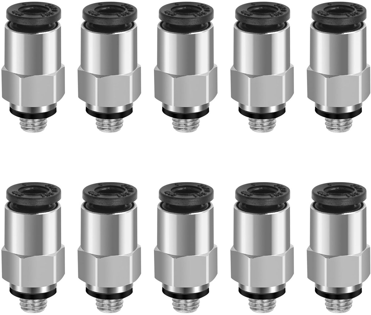 Dailygoods - Dailygoody - Pneumatische Connector - Snelle Montage - Zilver - Push In Fitting - Geschikt voor 6mm Draad - 10 Stuks
