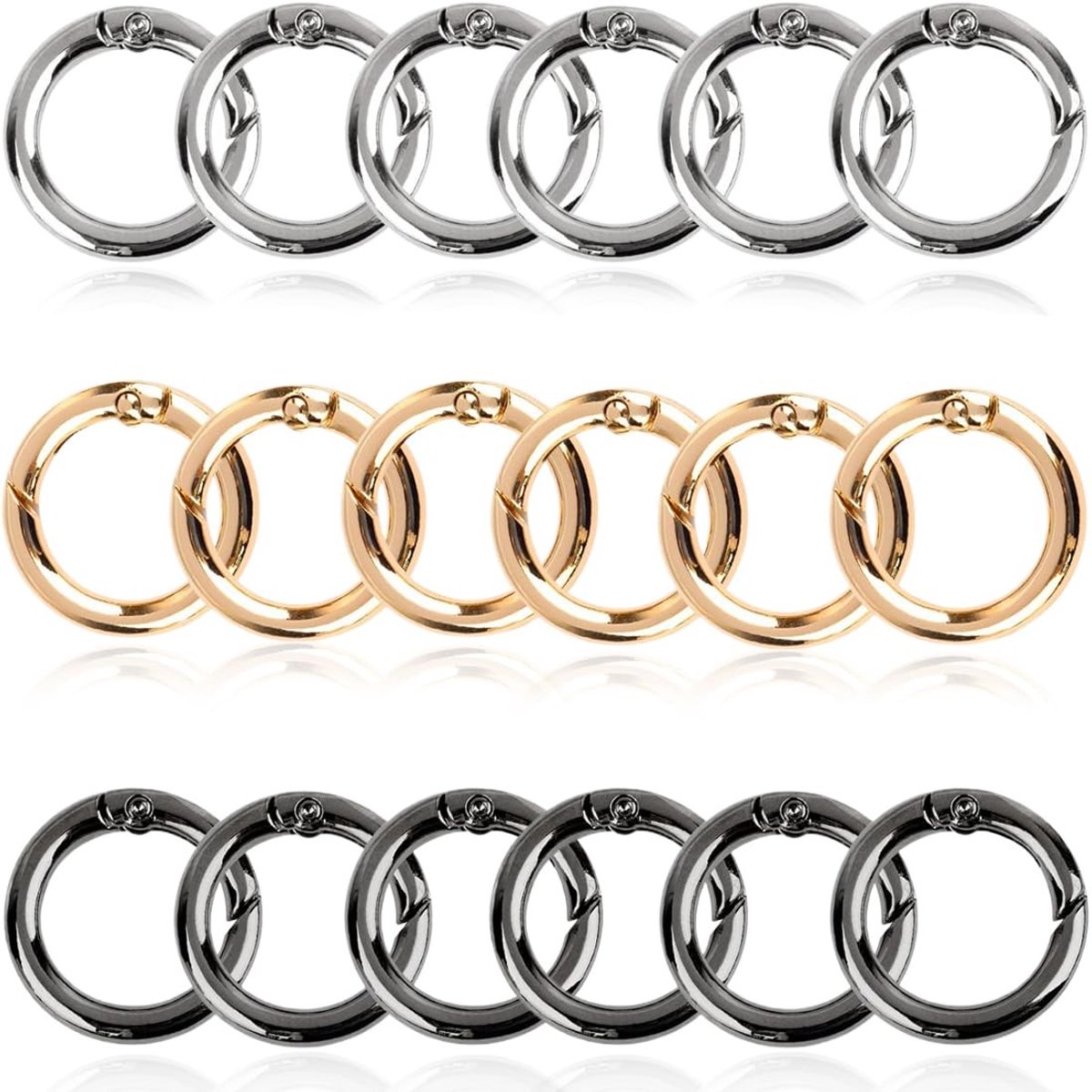 Dailygoods - Dailygoody - Karabijnhaak - Ronde karabijnhaken - Handig voor sleutels - 18 stuks - Klikveergesp - Ideaal voor handtassen - Verkrijgbaar in goud, zilv