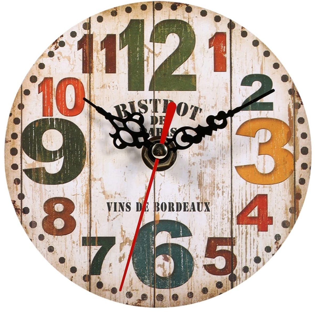Dailygoods - Dailygoody - Vintage Wandklok - Houten Ronde Klok - Creatief Ontwerp - Kleur #3 - Antieke Stijl - Perfect voor Slaapkamer en Thuiskantoor - Diameter 1