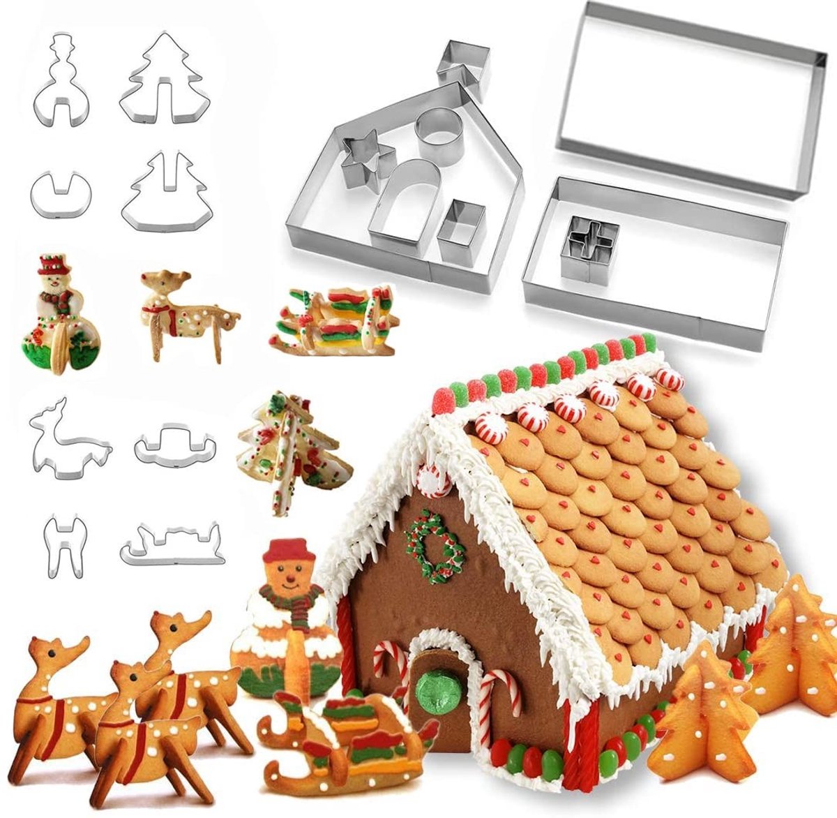 Dailygoody - 18-Delige Kerstkoekjesset - 3D Koekjesvormen - Roestvrij Staal - Peperkoekhuis - Creatief Bakken - Geschikt voor Kinderen