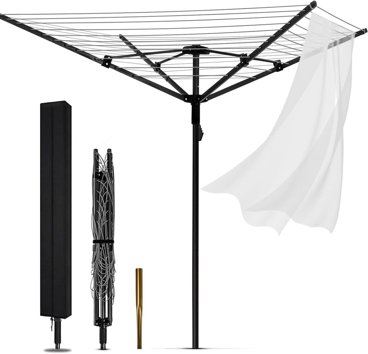 Robuuste Buitenkleding Droogrek met 12 Lijnen en 50 Meter Droogruimte, Verstelbare Hoogte en Vouwbaar Ontwerp voor Efficiënt Kledingdrogen in de Tuin
