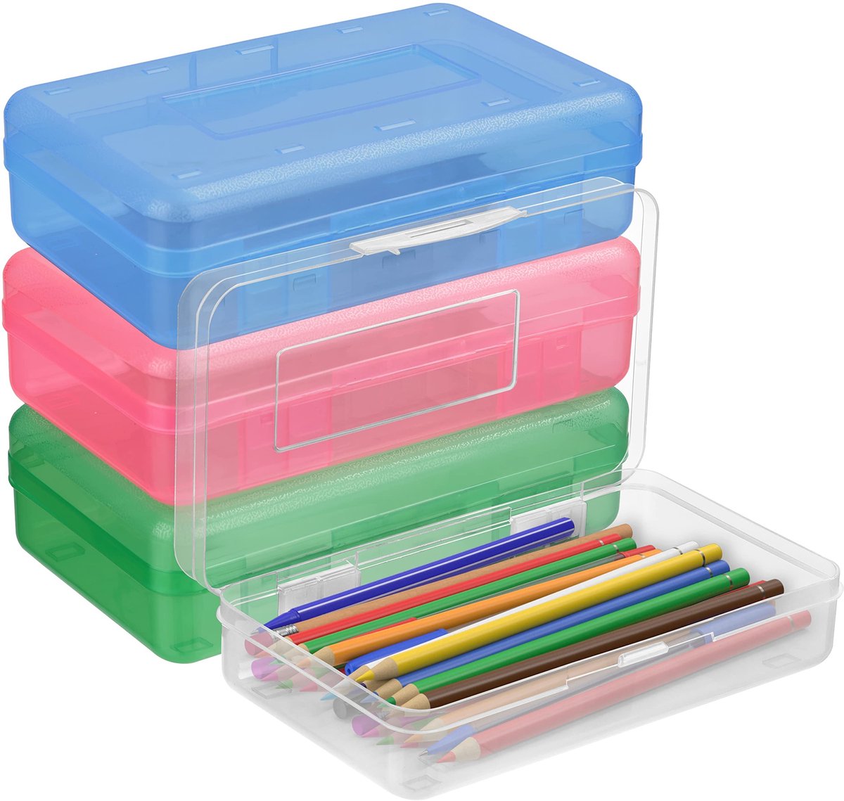 Dailygoods - Dailygoody - Plastic Pencils Storage Box - Organizer Box - Groot Formaat - Kleur Assortiment - Penselen en Potloden - Ideaal voor School en Kantoor