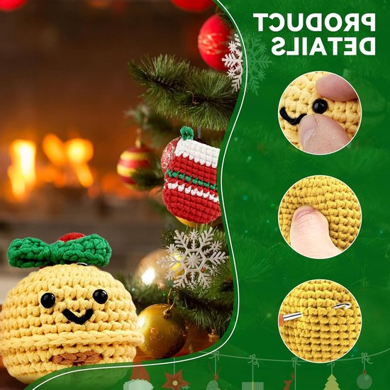 Kerst haakset voor beginners met stap-voor-stap video tutorials, inclusief benodigdheden voor bellen, sneeuwmannen, cadeauzakken en kerstkousen — afbeelding 5