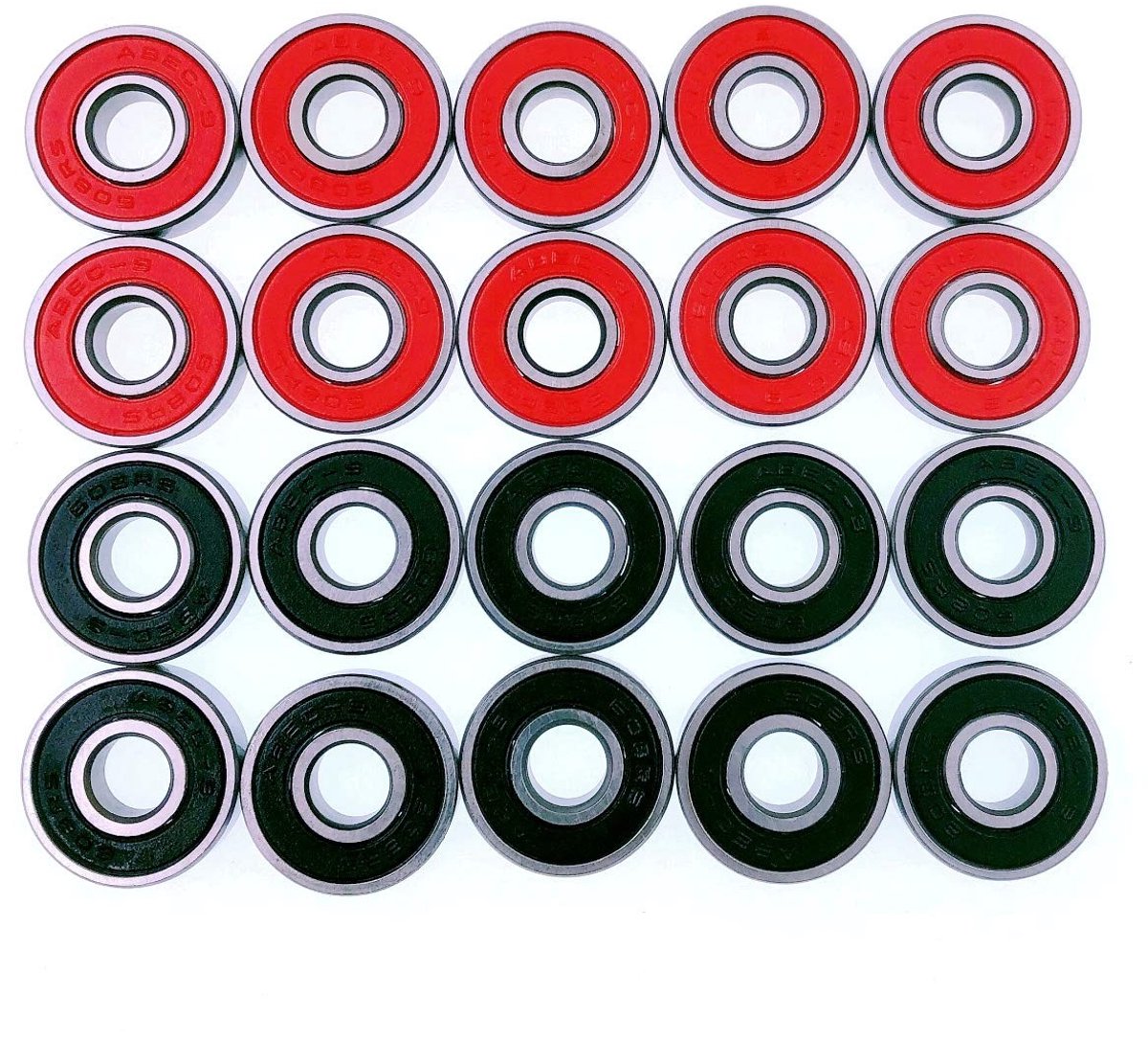 Dailygoods - Dailygoody - Skateboard Lagers - 9 - Dubbel Afgeschermd - Rood en Zwart - Voor Skateboards en Inline Skates - 20 Stuks