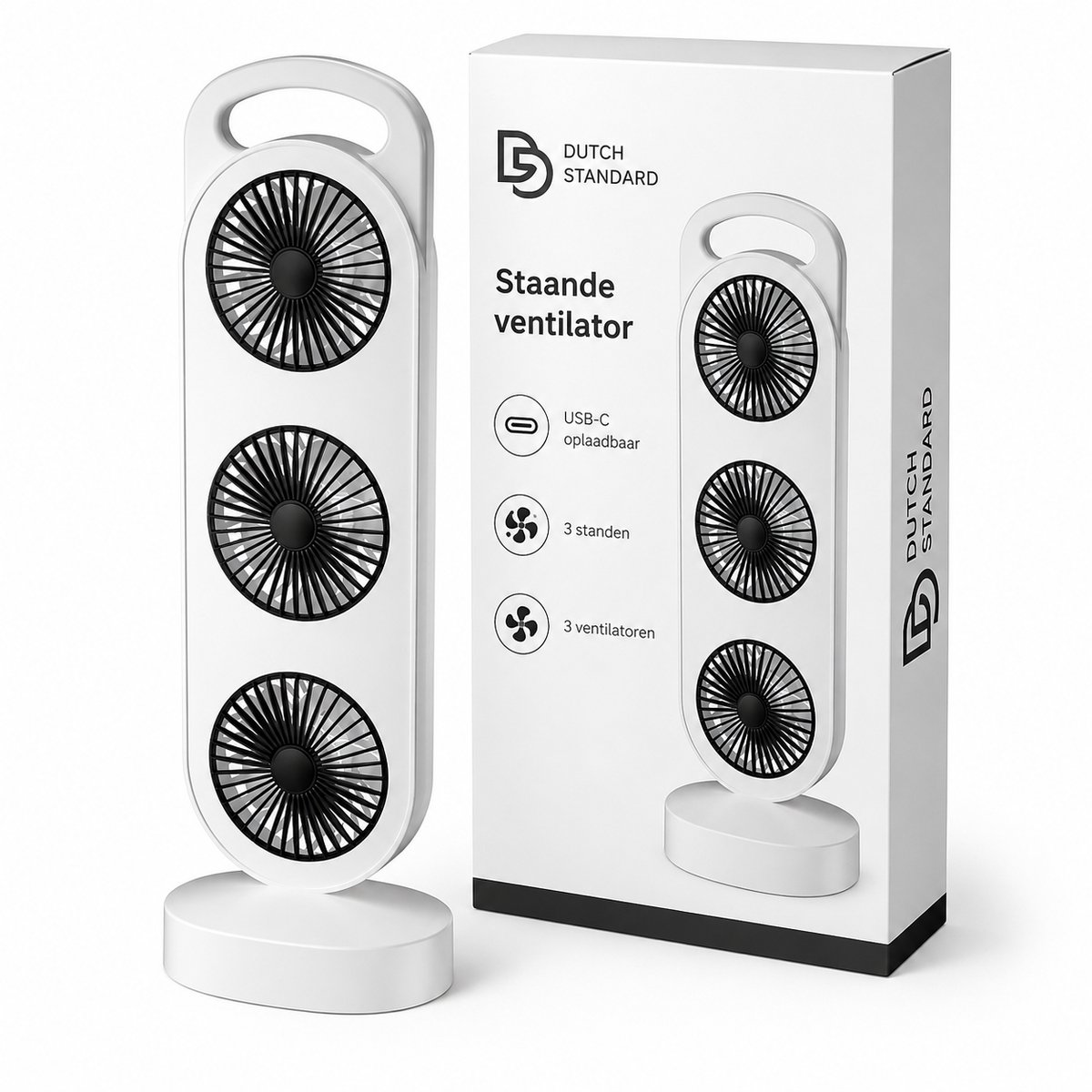 Staande Ventilator -Draadloos - USB C Oplaadbaar - 3 Standen - Draagbaar - Wit