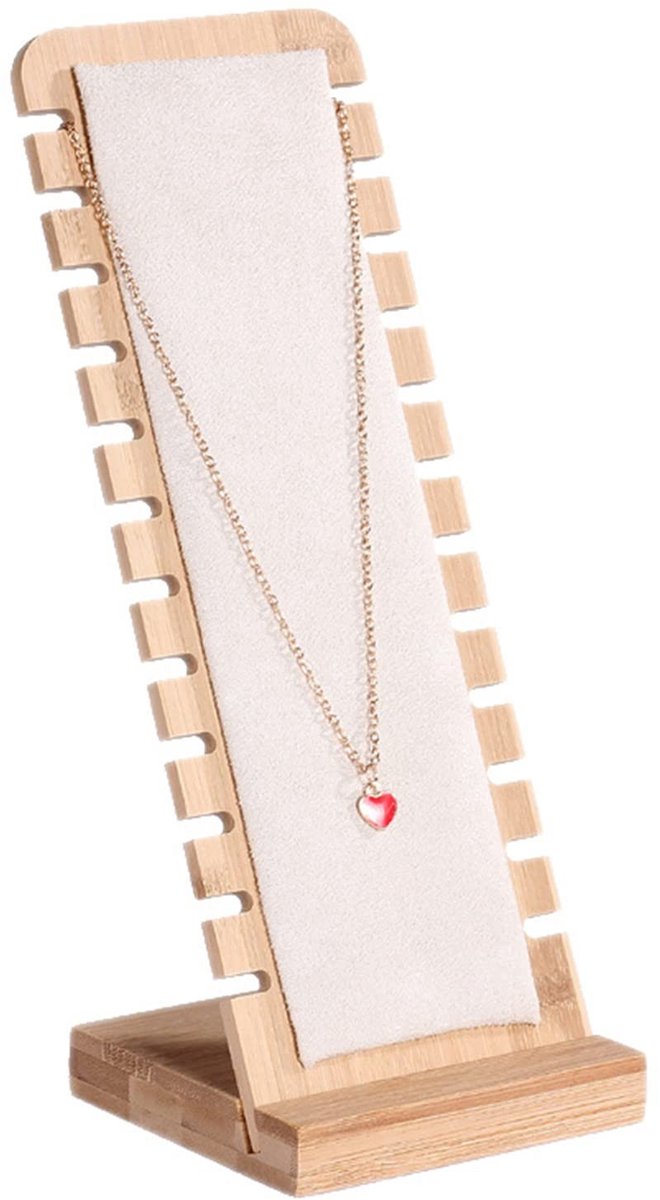 Dailygoody - Houten kettingstandaard - Sieradenstandaard met 12 sleuven - Beige - Voor halskettingen en armbanden - Ideaal voor dames - Perfect voor b..