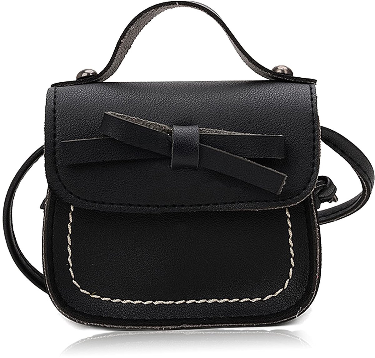 Dailygoody - Kindertas - Meisjestas - Met Strik - Zwart - Crossbody Tas - Feestelijke Tas - Foto Tas - Optreden Tas - Geschikt voor Meisjes - Zwart Mo