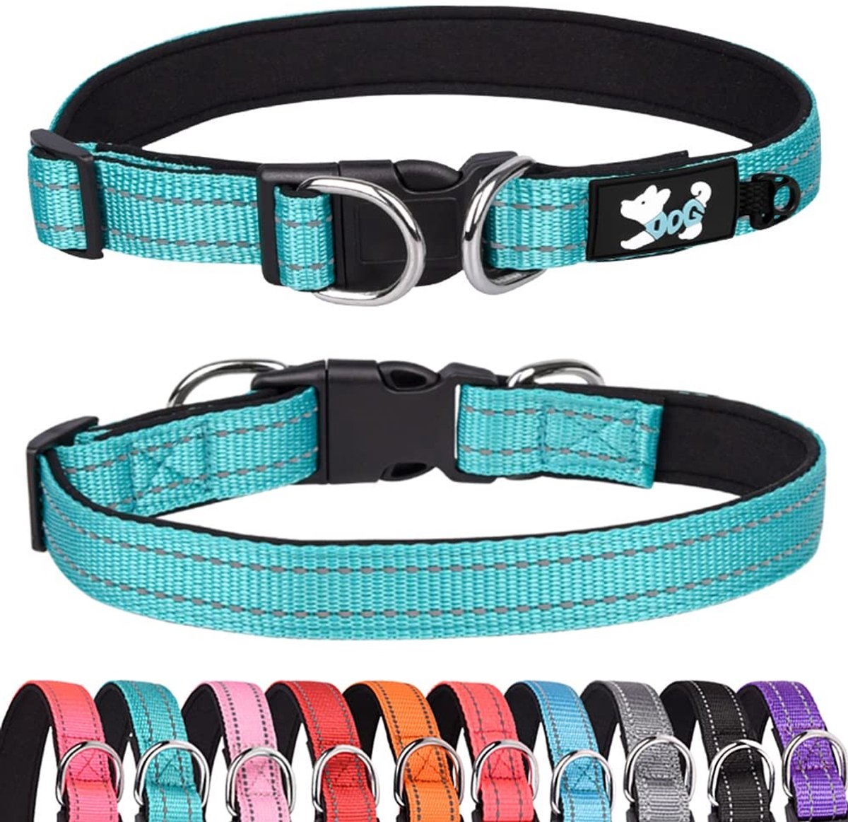 Dailygoods - Dailygoody - Gewatteerde halsband - Reflecterende halsband voor honden - Comfortabel en zacht - Groen - Verstelbare hondenhalsband - Geschikt voor kle.