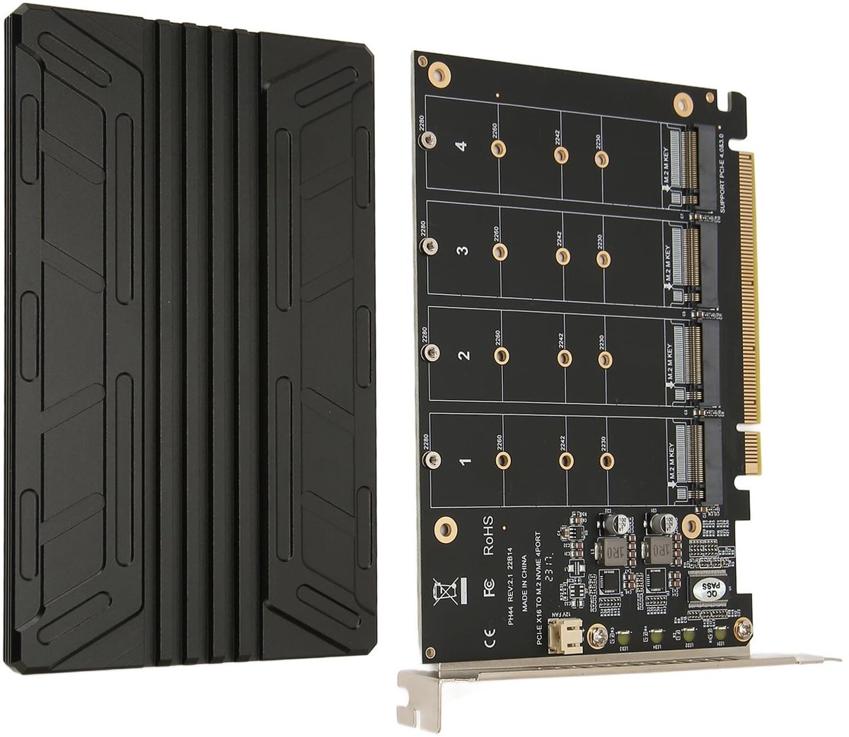 Dailygoods - Dailygoody - Quad M.2 NVMe Naar PCIe Adapter - 4x32Gbps High Speed - Compact Formaat - Soft Raid Kaart - Geschikt voor SSD's - Model