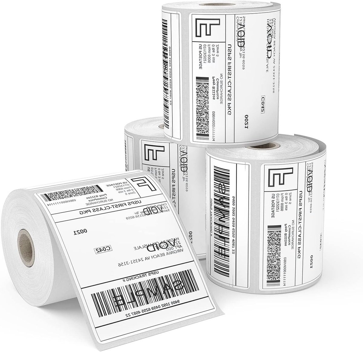 Thermische verzendlabels 101 x 152 mm - 4 rollen zelfklevende etiketten voor desktopprinters, 1000 stuks, ideaal voor verzending en organisatie