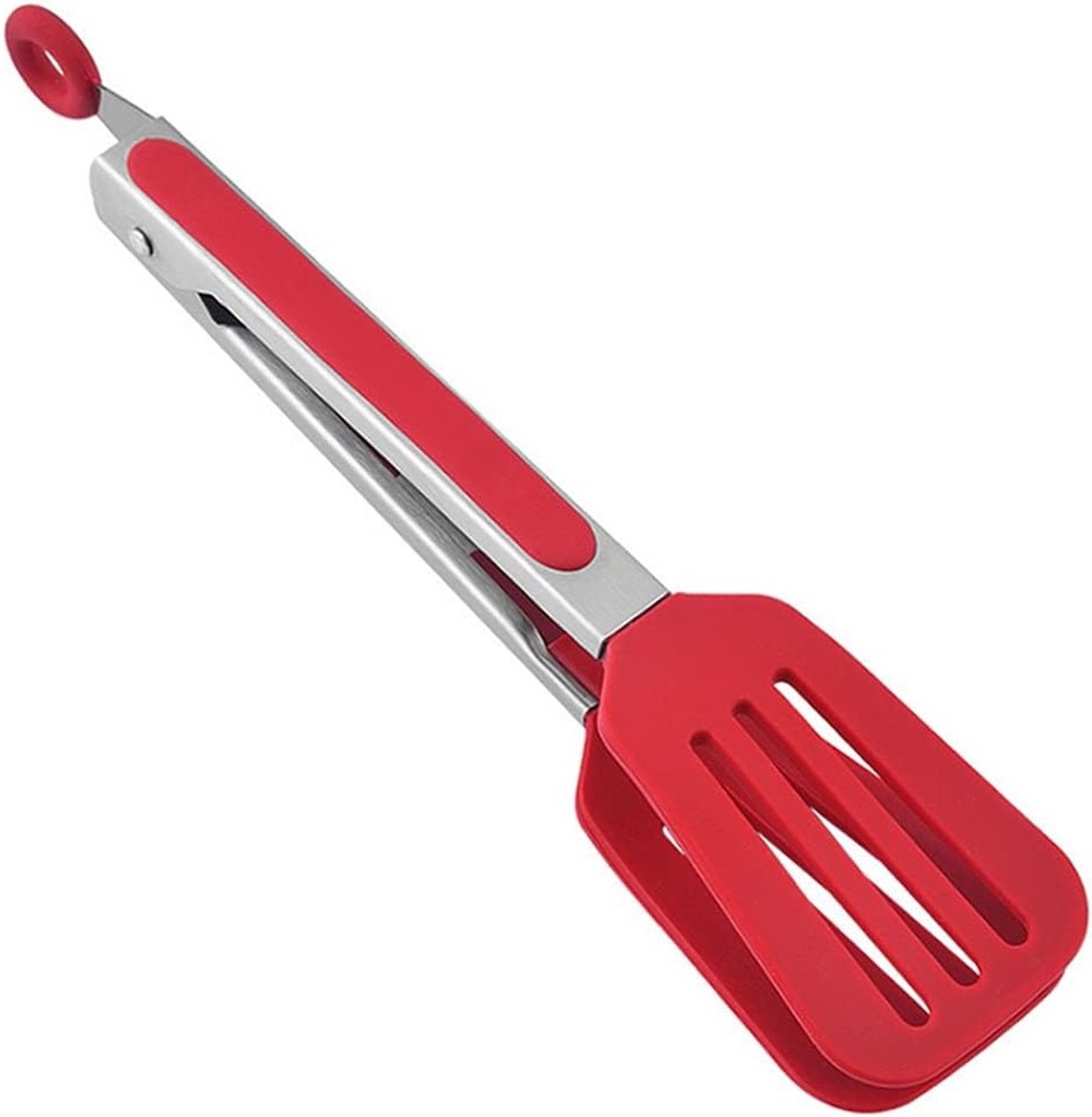 Keuken Siliconen Tangen 10.4 Inch (26.5cm) met RVS Handvatten voor Grillen en Bakken, Verstelbare Klem voor Brood en Vlees - Rood