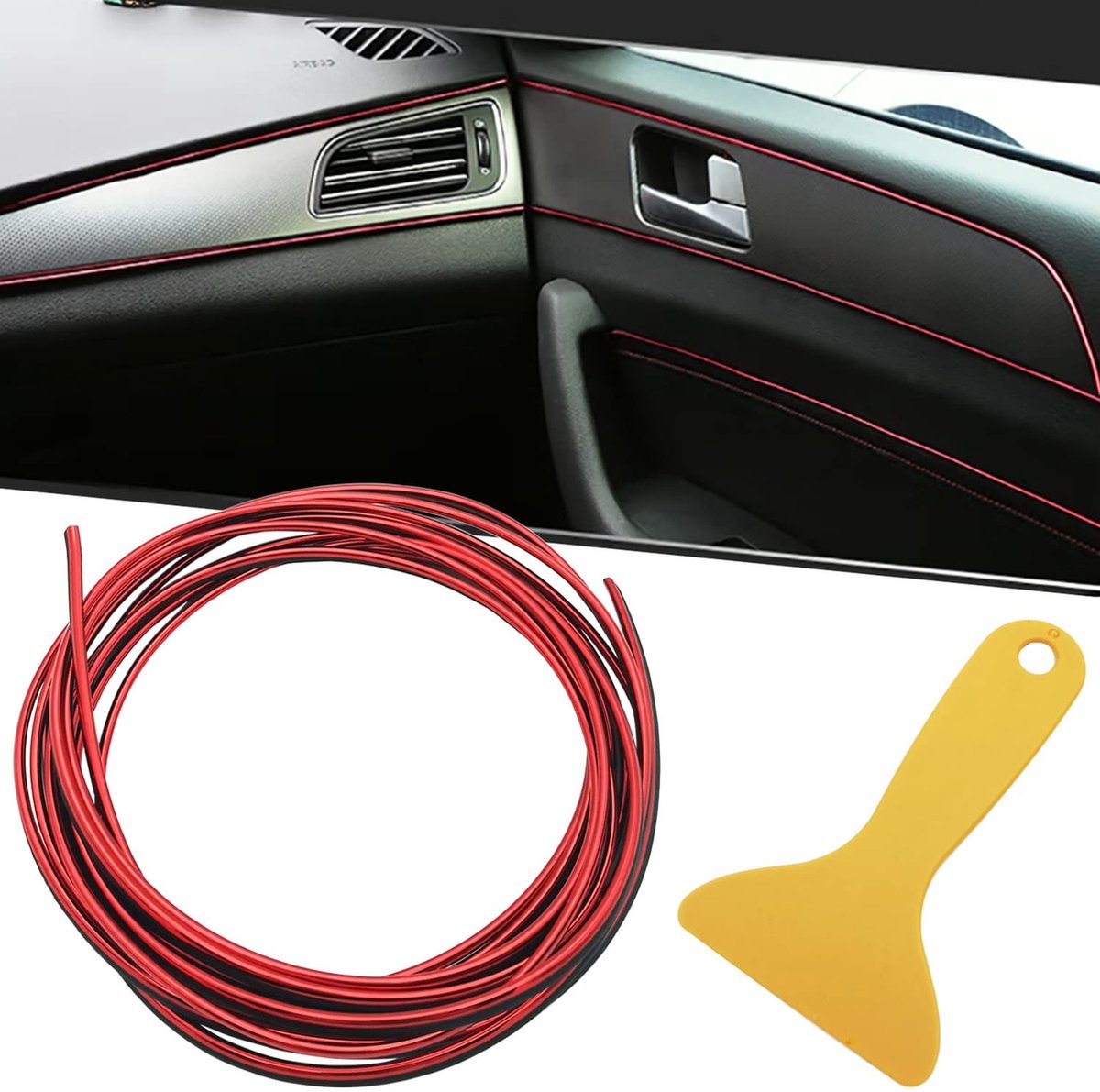 Dailygoods - Dailygoody - Auto Indoor Strip - Flexibele Afdekstrips - Rood Galvaniseren - Autodecoratie - PVC-lijn - Verbeter uitstraling - Geschikt voor elke auto